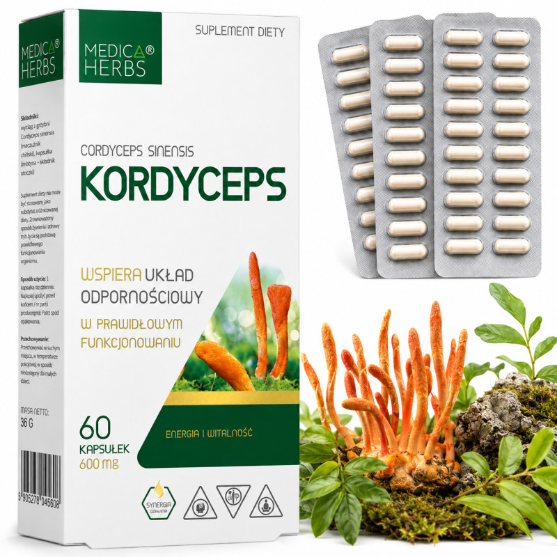 Medica Herbs KORDYCEPS wsparcie ODPORNOŚĆ ENERGIA 600MG 60 kapsułek