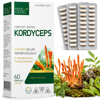 Medica Herbs KORDYCEPS wsparcie ODPORNOŚĆ ENERGIA 600MG 60 kapsułek
