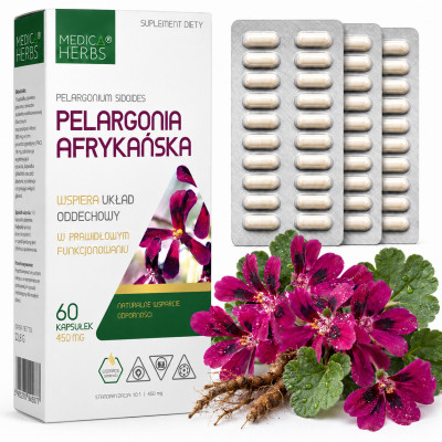 Medica Herbs PELARGONIA AFRYKAŃSKA wsparcie ODPORNOŚĆ 450mg 60kaps.