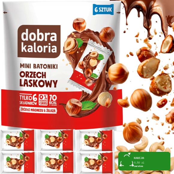 Dobra kaloria MINI BATONIKI daktyl nerkowiec ORZECH LASKOWY 6szt 108g