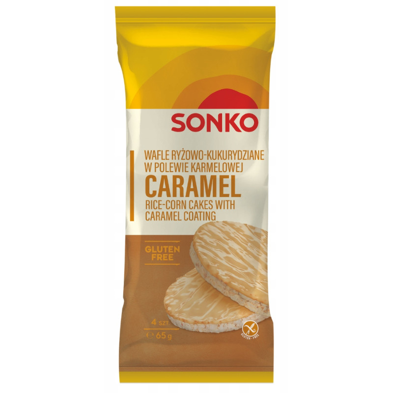 Sonko WAFLE RYŻOWE bezglutenowe W POLEWIE KARMELOWEJ 4 sztuki / 65g