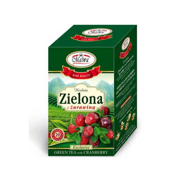 MALWA HERBATA ZIELONA Z ŻURAWINĄ saszetki x20 30G KRÓTKA DATA