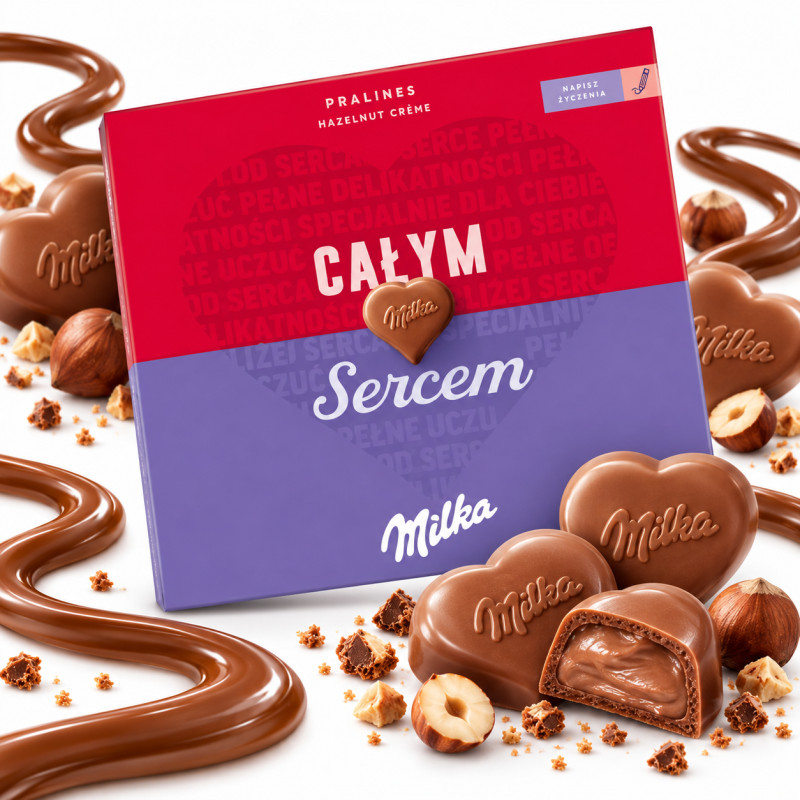 Milka CAŁYM SERCEM BOMBONIERKA I LOVE HAZELNUTS czekoladki seruszka 110G