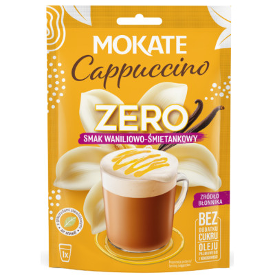 Mokate CAPPUCCINO ZERO SMAK WANILIA I ŚMIETANKA bez dodatku 20G