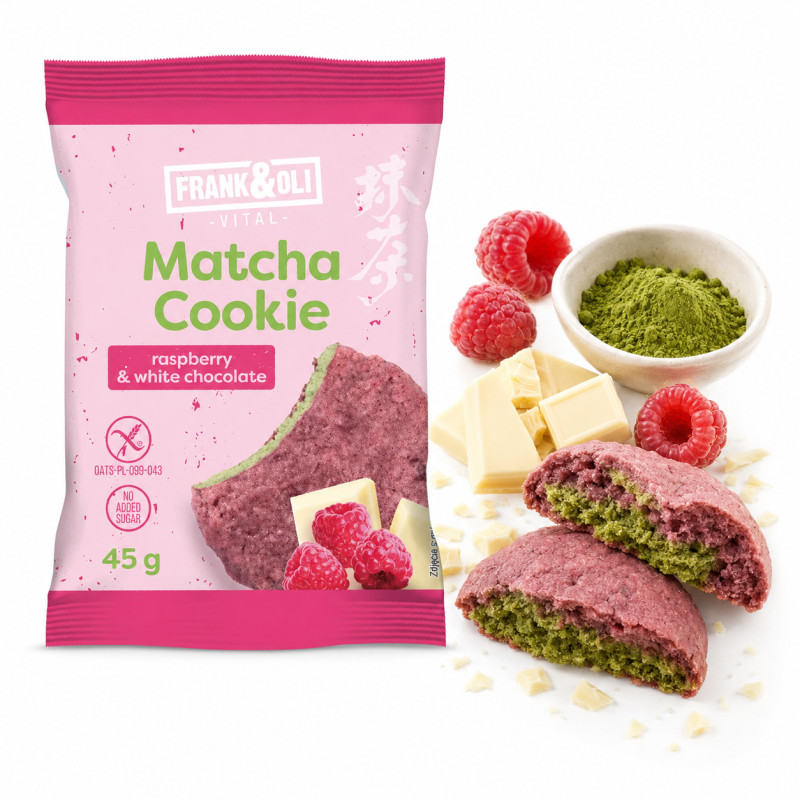 Frank&Oli CIASTKO MATCHA MALINA BIAŁA CZEKOLADA bez dodatku cukru 45g