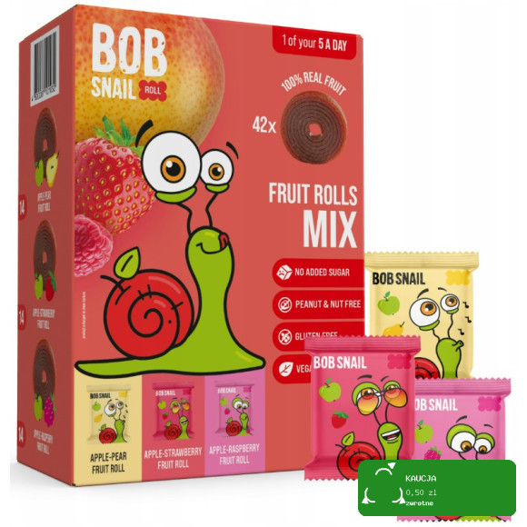 BOB SNAIL rollsy owocowe 420g zestaw 42szt MIX smaki BEZ CUKRU bezglutenu