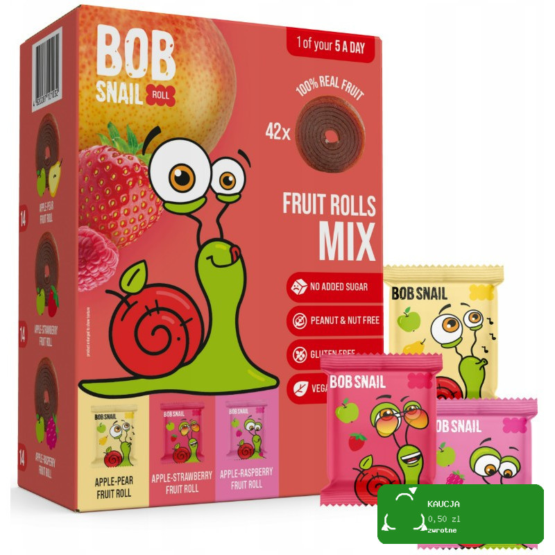 BOB SNAIL rollsy owocowe 420g zestaw 42szt MIX smaki BEZ CUKRU bezglutenu