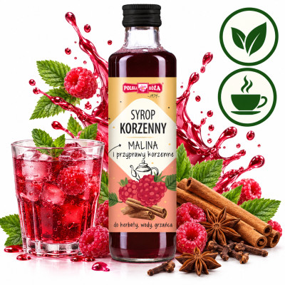 Polska Róża SYROP KORZENNY MALINA I PRZYPRAWY KORZENNE Malinowy 250ml