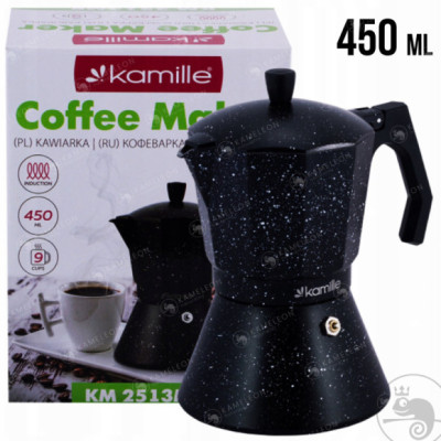 KAWIARKA EKSPRES DO KAWY KAFETERKA czarna 450 ml 9 kaw Kamille KM2513