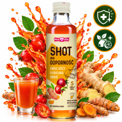Polska Róża SHOT NA ODPORNOŚĆ Owoc Róży Kurkuma Imbir 250ml bez dodat cukru