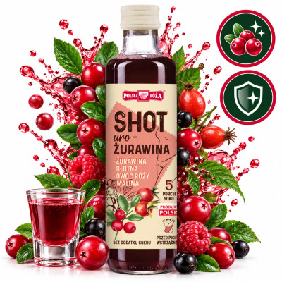 Polska Róża SHOT NA ODPORNOŚĆ POLSKIE OWOCE Owoc Róży Bez Malina 250ml