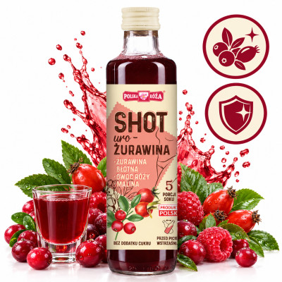 Polska Róża SHOT ŻURAWINA Owoc Róży Malina URO-ŻURAWINA urożurawina 250ml