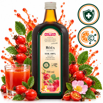 Polska Róża SOK Z RÓŻY 100% TŁOCZONY BEZPOŚREDNIO Z OWOCÓW RÓŻY 500ml