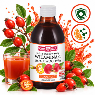 Polska Róża SOK Z OWOCÓW RÓŻY 100% OWOCOWA NATURALNA WITAMINA C 250ml