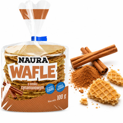 Naura WAFLE O SMAKU CYNAMONOWYM BEZ DODATKU CUKRU 100g KRÓTKA DATA