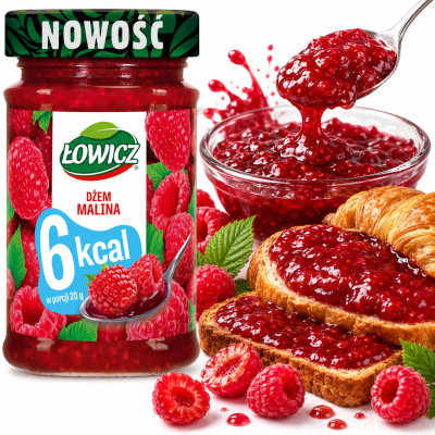 Łowicz DŻEM o smaku MALINOWYM MALINA niskokaloryczny 6 KCAL 200g