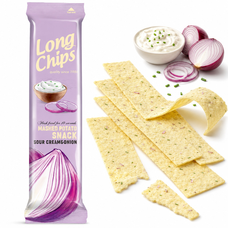 Long Chips CHIPSY ZIEMNIACZANE ŚMIETANKA Z CEBULKĄ EXTRA DŁUGIE 75G