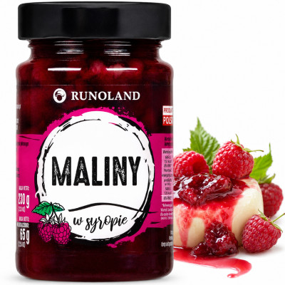 Runoland MALINY w SYROPIE do herbaty deserów MALINA OWOC syrop 230G