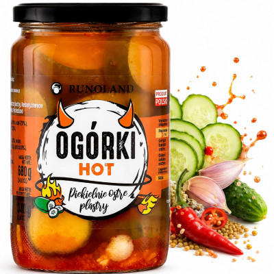 Runoland OGÓRKI HOT PIEKIELNIE OSTRE PLASTRY do kanapek sałatek 680g