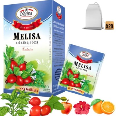 MALWA HERBATA SUNNY GARDEN MELISA Z DZIKĄ RÓŻĄ x20