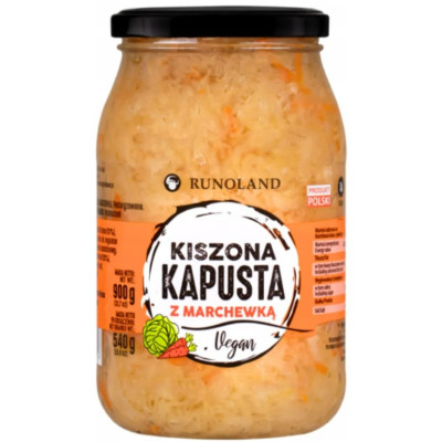 Runoland KAPUSTA KISZONA Z MARCHEWKĄ vegan  kiszonka z kapusty 900g
