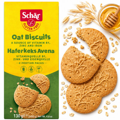 Schar OAT BISCUITS CIASTKA KRUCHE OWSIANE PEŁNOZIARNISTE BEZGLUTENOWE 130G