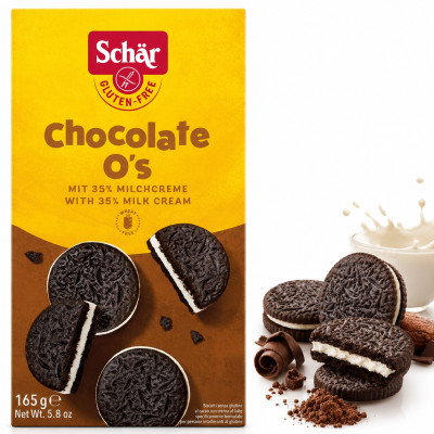 Schar CHOCOLATE OS CIASTKA BEZGLUTENOWE KAKAOWE Z MLECZNYM KREMEM 165G