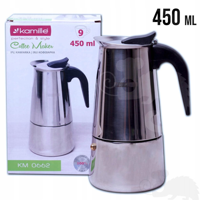 KAWIARKA EKSPRES DO KAWY KAFETERKA stalowa srebrna 450 ml 2-3 kawy KM0662
