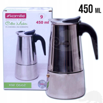 KAWIARKA EKSPRES DO KAWY KAFETERKA stalowa srebrna 450 ml 2-3 kawy KM0662