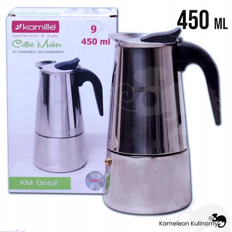 KAWIARKA EKSPRES DO KAWY KAFETERKA stalowa srebrna 450 ml 2-3 kawy KM0662