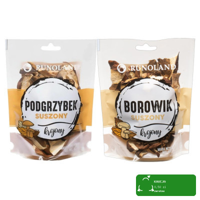 Runoland zestaw grzybów BOROWIKI i PODGRZYBKI SUSZONE krojone 20gx2szt
