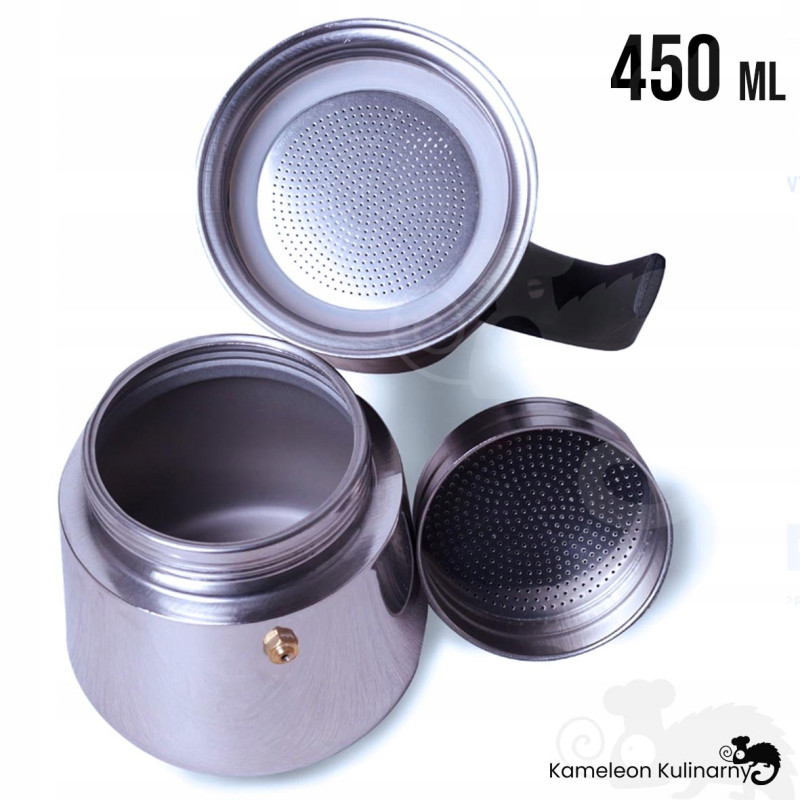 KAWIARKA EKSPRES DO KAWY KAFETERKA stalowa srebrna 450 ml 2-3 kawy KM0662