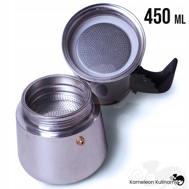 KAWIARKA EKSPRES DO KAWY KAFETERKA stalowa srebrna 450 ml 2-3 kawy KM0662