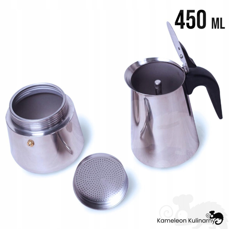 KAWIARKA EKSPRES DO KAWY KAFETERKA stalowa srebrna 450 ml 2-3 kawy KM0662
