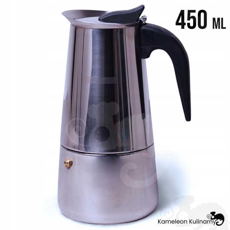 KAWIARKA EKSPRES DO KAWY KAFETERKA stalowa srebrna 450 ml 2-3 kawy KM0662