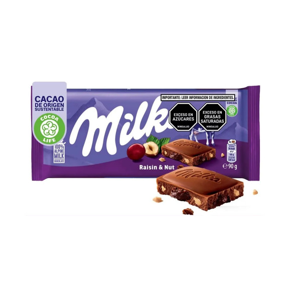 Milka CZEKOLADA MLECZNA Z ORZECHAMI I RODZYNKAMI 90G