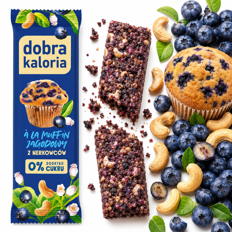 Dobra Kaloria BATON A LA MUFFIN JAGODOWY z nerkowców 0% CUKRU 35g
