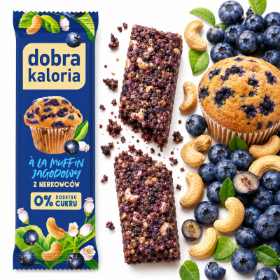 Dobra Kaloria BATON A LA MUFFIN JAGODOWY z nerkowców 0% CUKRU 35g