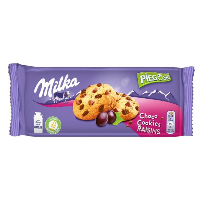 Milka CIASTECZKA PIEGUSKI z czekoladą i rodzynkami 135g