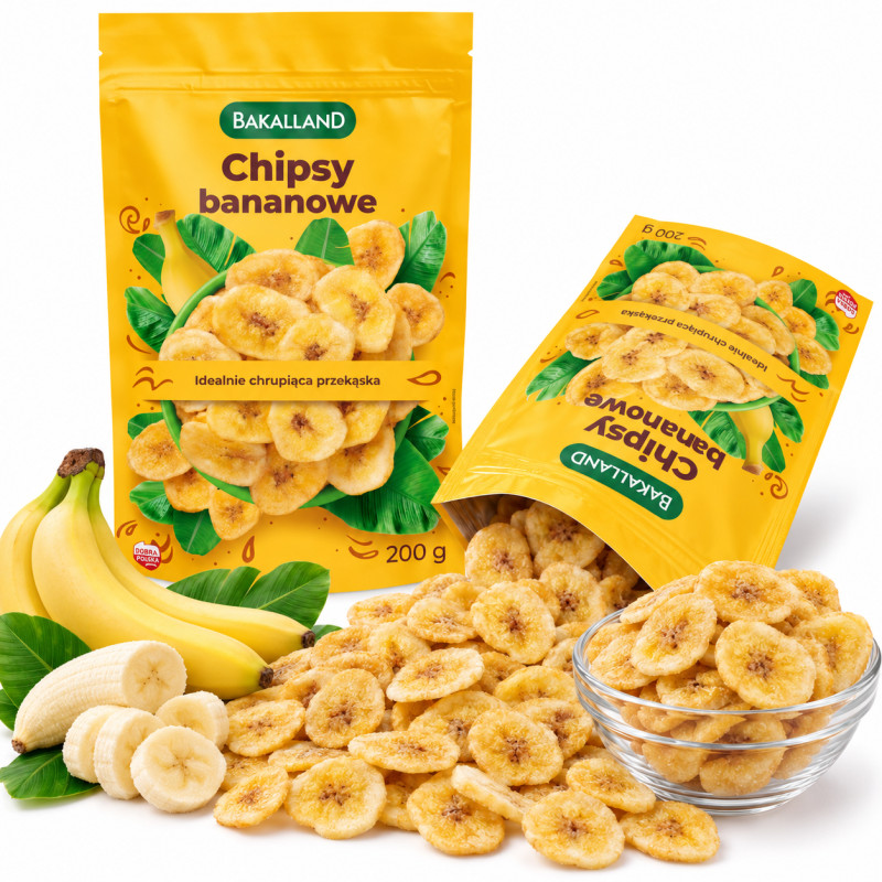Bakalland CHIPSY BANANOWE 200g zdrowa i słodka przekąska dla całej rodziny
