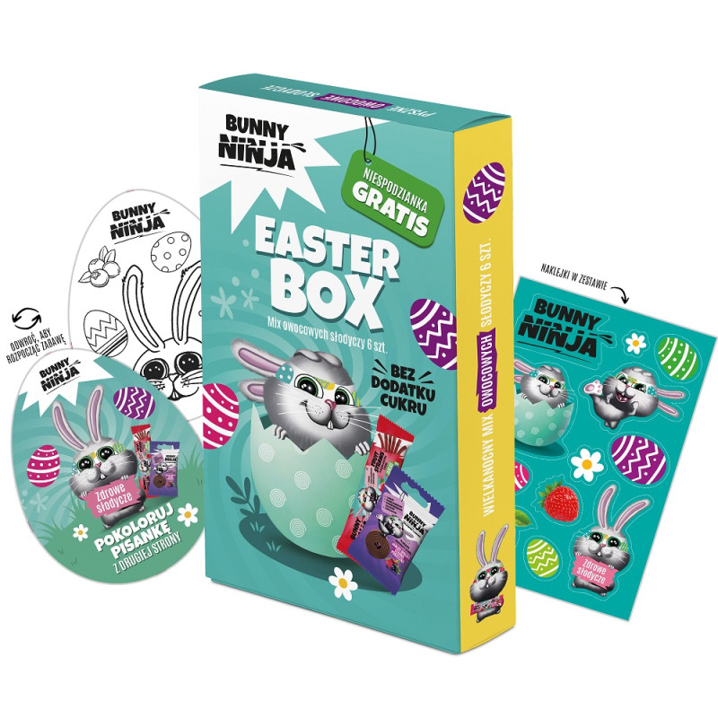 BUNNY NINJA  ZESTAW WIELKANOCNY EASTER BOX PRZEKĄSKI OWOCOWE + GRATIS 93G