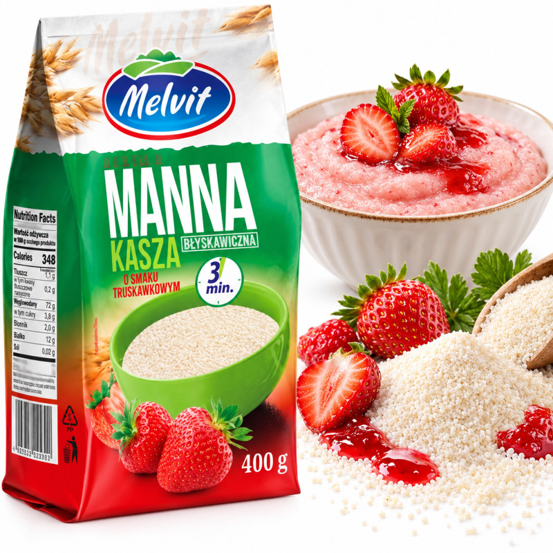 Melvit KASZA MANNA BŁYSKAWICZNA TRUSKAWKOWA smak truskawka 400G