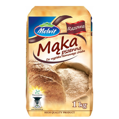 Melvit MĄKA PSZENNA RAZOWA 1KG PEŁNE ZIARNO PSZENICY