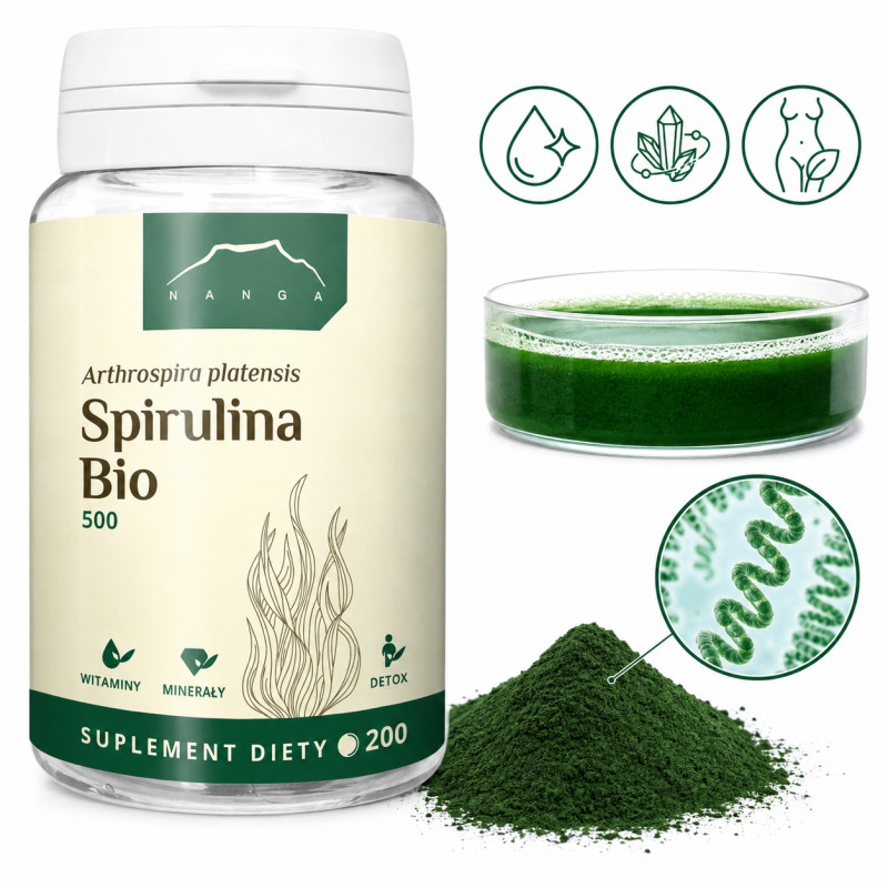 Nanga SPIRULINA BIO 500g 200 tabletek wsparcie DETOKSYKACJA ODPORNOŚĆ