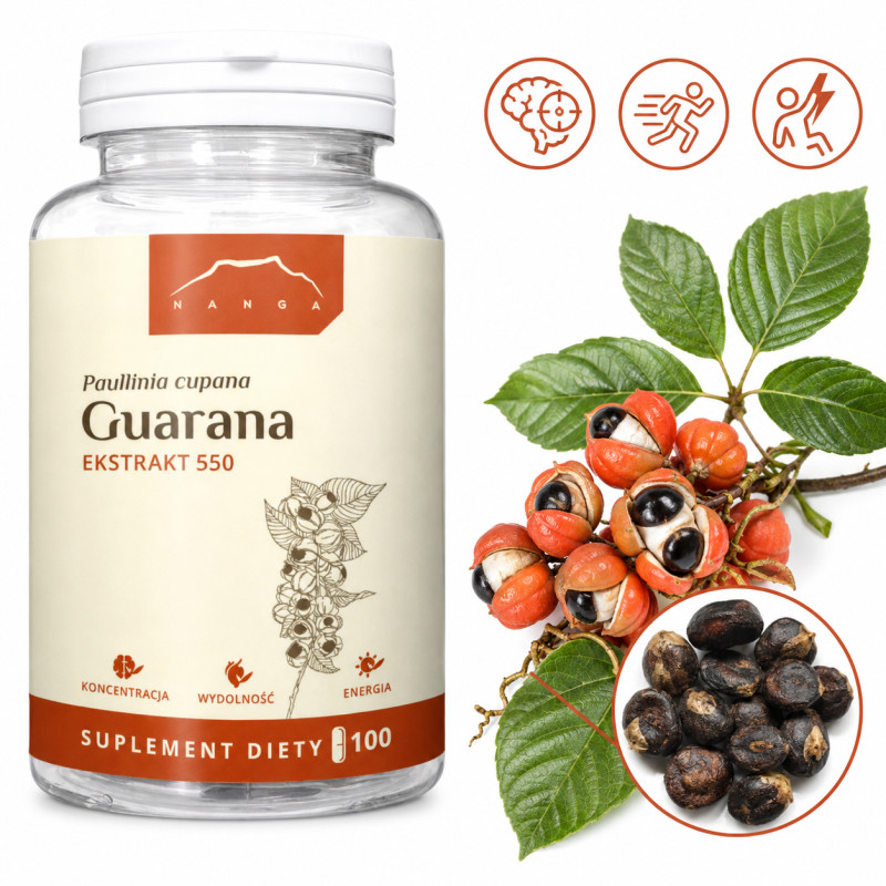 Nanga GUARANA 22% 550mg ekstrakt 100 kapsułek wsparcie ENERGIA SKUPIENIE
