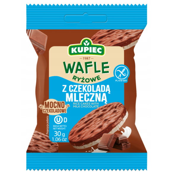 Kupiec WAFLE RYŻOWE bezglutenowe W CZEKOLADZIE MLECZNEJ 30g