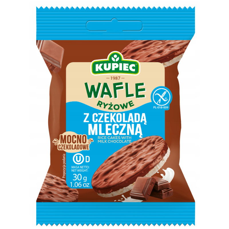 Kupiec WAFLE RYŻOWE bezglutenowe W CZEKOLADZIE MLECZNEJ 30g