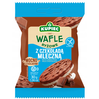 Kupiec WAFLE RYŻOWE bezglutenowe W CZEKOLADZIE MLECZNEJ 30g