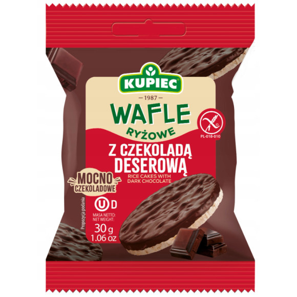 Kupiec WAFLE RYŻOWE bezglutenowe W CZEKOLADZIE DESEROWEJ 30g