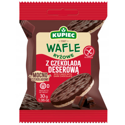Kupiec WAFLE RYŻOWE bezglutenowe W CZEKOLADZIE DESEROWEJ 30g